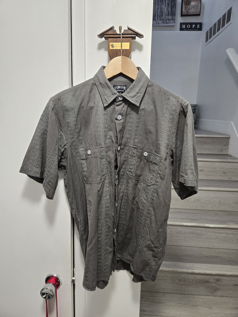Stussy Men's Short-Sleeve Button-Down Shirt in Charcoal Gray